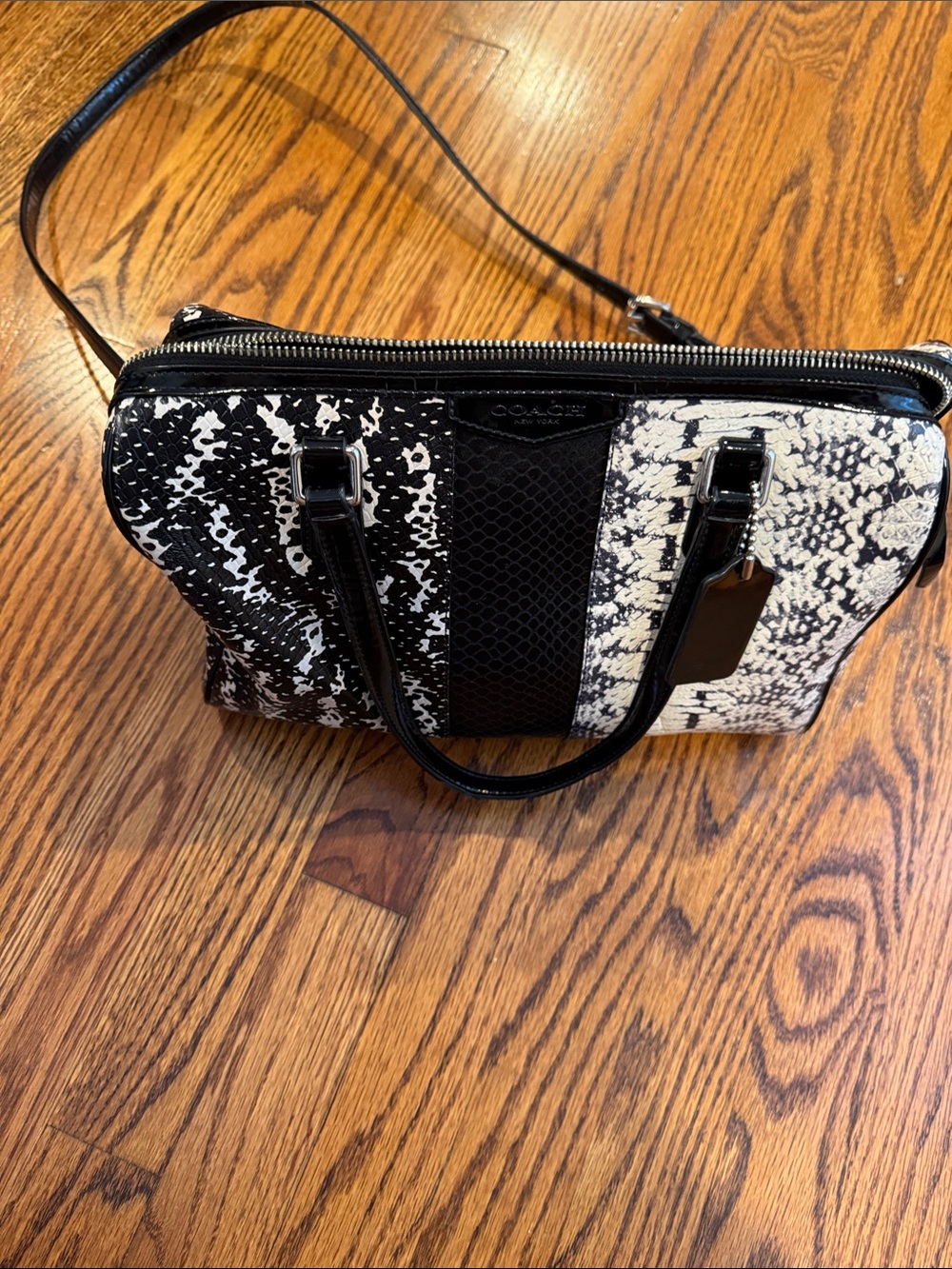 Coach Nancy exotic python embossed Black & White Shoulder Satchel